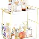 Emfogo Perfume Organizer for Women, 2 Tier Wooden and Metal Cologne Organizer for Men, Large Capacity Perfume Stand Holder Tray for Vanity Bathroom Countertop Organizers and Storage (White and Gold)