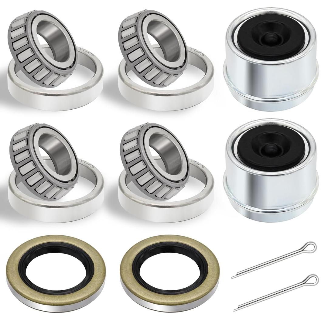 2 Sets 2000-2200lb Trailer Bearing Kit, L44643/L44610 Bearing Kits with 12192TB Grease Seals, 1.98" Dust Caps and Cotter Pins for 1'' Axles Trailer Wheel Hub