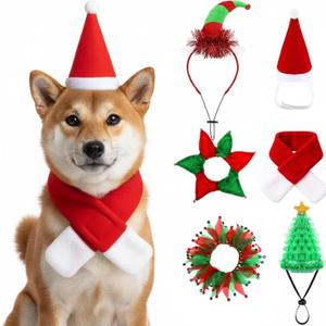 Talltalk 3 Packs Pet Christmas Costume Includes 3 Dog Christmas Caps with 3 Dog Collars and Scarves, Santa Xmas Tree Pet Costume Accessories for Puppy Cat Winter New Year Holiday Supplies