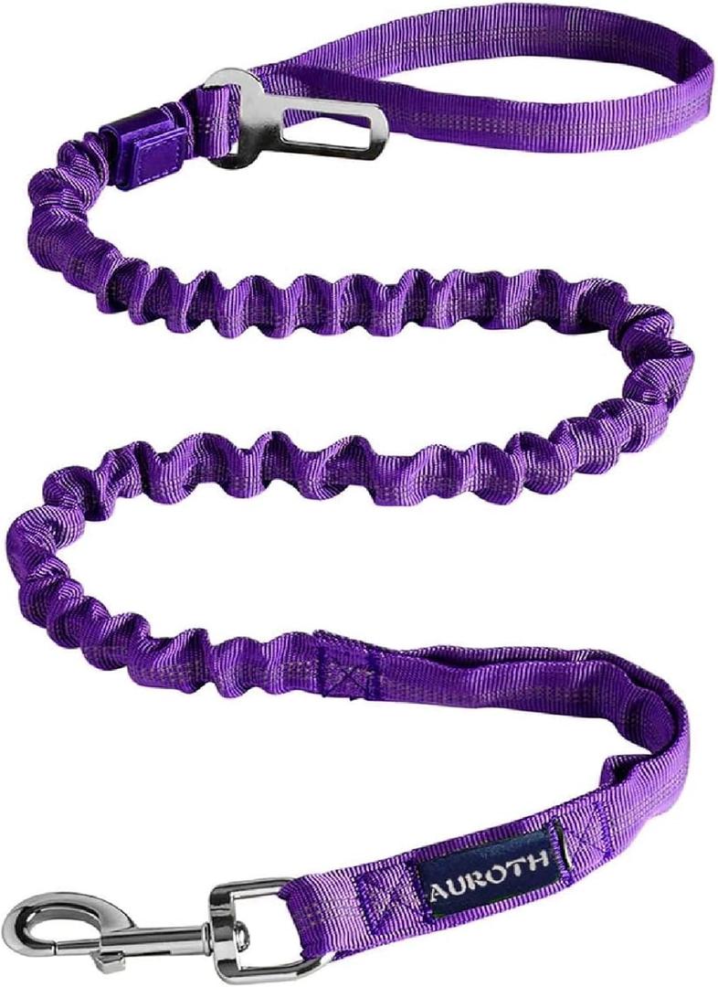 AUROTH Heavy Duty Bungee Dog Leash for Medium Large Breed Dogs, No Pull for Shock Absorption with Car Seat Belt, 2 Padded Handles 4.5FT 6FT Training Dog Leash (Purple)