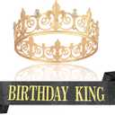 King and Princess Crown,Prom King and Queen Crown Tiara Set with Sashes,Birthday Decorations Sash for Women Men