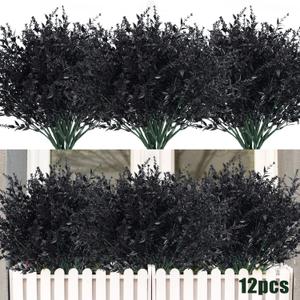 RECUTMS 12 Bundles Artificial Flowers Outdoor UV Resistant Outdoors Fake Plants Faux Plastic Flower in Bulk for Hanging Planters Outside Porch Vase Home Window Decoration(Black)