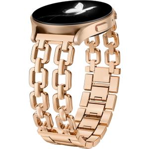 Wearlizer Metal Band Compatible with Samsung Galaxy Watch 7 6 5 4 FE Active 2 40mm 44mm/Watch 6 4 Classic 43mm 47mm 42mm 46mm/Watch 5 Pro 45mm Bands, 20mm Dressy Stainless Steel Chain Strap Women (Rose Gold)
