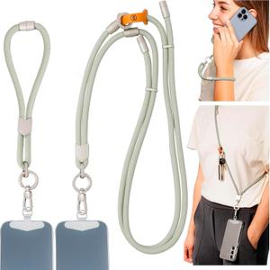 Pulpo 2 in 1 Anti Theft Phone Lanyard and Wrist Strap for iPhone and Android, Adjustable Cell Phone Leash and Universal Tether, Hands Free Strap for Travel Running and Everyday Use, Sage