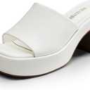 DREAM PAIRS High Chunky Platform Heels for Women Fashion Comfort Slip on Square Open Toe Block Heel Sandals (9, White-pu)