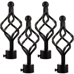 Window Treatment Finials 4 PCS Long Twisted Shaped Decorative Curtain Rod Finials Fit for 0.98 or 1.1 Inch(25-28mm) Diameter Curtain Rod Drapery Rod Replacement Finials, Black