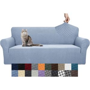 YEMYHOM Couch Cover Latest Jacquard Design High Stretch Sofa Covers for 3 Cushion Couch, Pet Dog Cat Proof Slipcover Non Slip Magic Elastic Furniture Protector (Large, Light Blue)