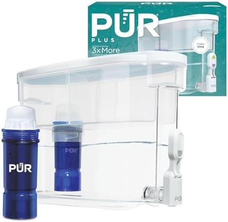 PUR PLUS 30-Cup Water Filter Dispenser with 1 Lead-Reducing PUR PLUS Filter, Dishwasher Safe, Powerful Filtration, Large Capacity with Slim, Space-Saving Design, White (DS1811Z)