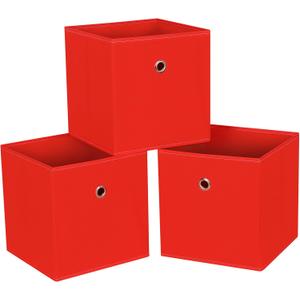 Foldable Storage Cubes Bins ,11 Inch Cloth Storage Cube Fabric Storage Box Cubes Organizer Baskets with Handles for Home Organizer Set of 3 (Red)