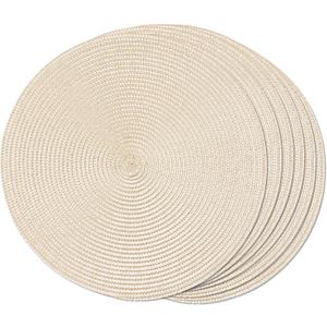 FunWheat Round Braided Placemats Set of 6 Table Mats for Dining Tables Woven Washable Non-Slip Place mats 15 inch(Ivory Beige, 6pcs)