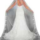 Cathedral Wedding Veil Long Bridal Lace Veil Tulle Hair Accessories With Comb for women Floral 118" Veil Headpeice (White, L)