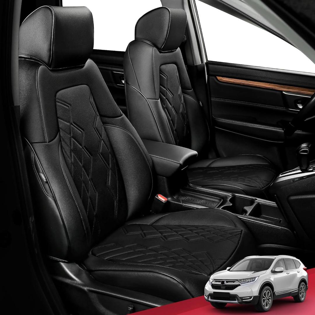 FREESOO CRV Seat Covers 2017-2022 - Custom Fit Car Seat Covers Full Set for CRV 2017 2018 2019 2020 2021 2022- Luxury Waterproof Leather Seat Covers for SUV - Black