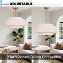 Large Drum Pendant Light 23.62in Linen Boho Chandelier 6 Light 3-Tier Rustic Dining Room Light Fixture Ceiling Hanging Kitchen Island Lighting, 23.6in,6L