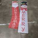 Ivenf Christmas 2pc Outdoor Yard Banner, Red White Santa Snowman, Merry Decorations, Sturdy Poles, Hanging, Front Porch, Home, Indoor Outdoor, Garage Door, 71x13 inches