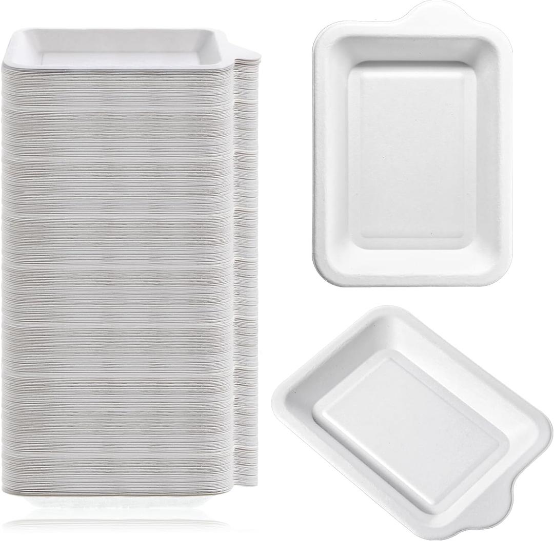 300 Pcs Small Paper Plates Bulk, 5.98 x 4.21 Inch Small Disposable Plates, White Square Paper Dessert Plate, Disposable Square Mini Dessert Plate, Sugarcane Bagasse Fiber for Wedding Party