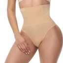Pack of 2, LULEENEMO Thong Shapewear Tummy Control, High Waist Underwear Panties Super Comfort Womens Thong Underwear (Nude, Small)
