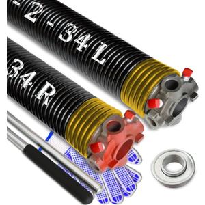 Garage Door Torsion Spring Set, Pair of 2" Electrophoresis Coated Garage Door Spring Replacement with 2 Non-Slip Winding Bars and Bearing, Minimum 16000 Cycles (.250x2x34")