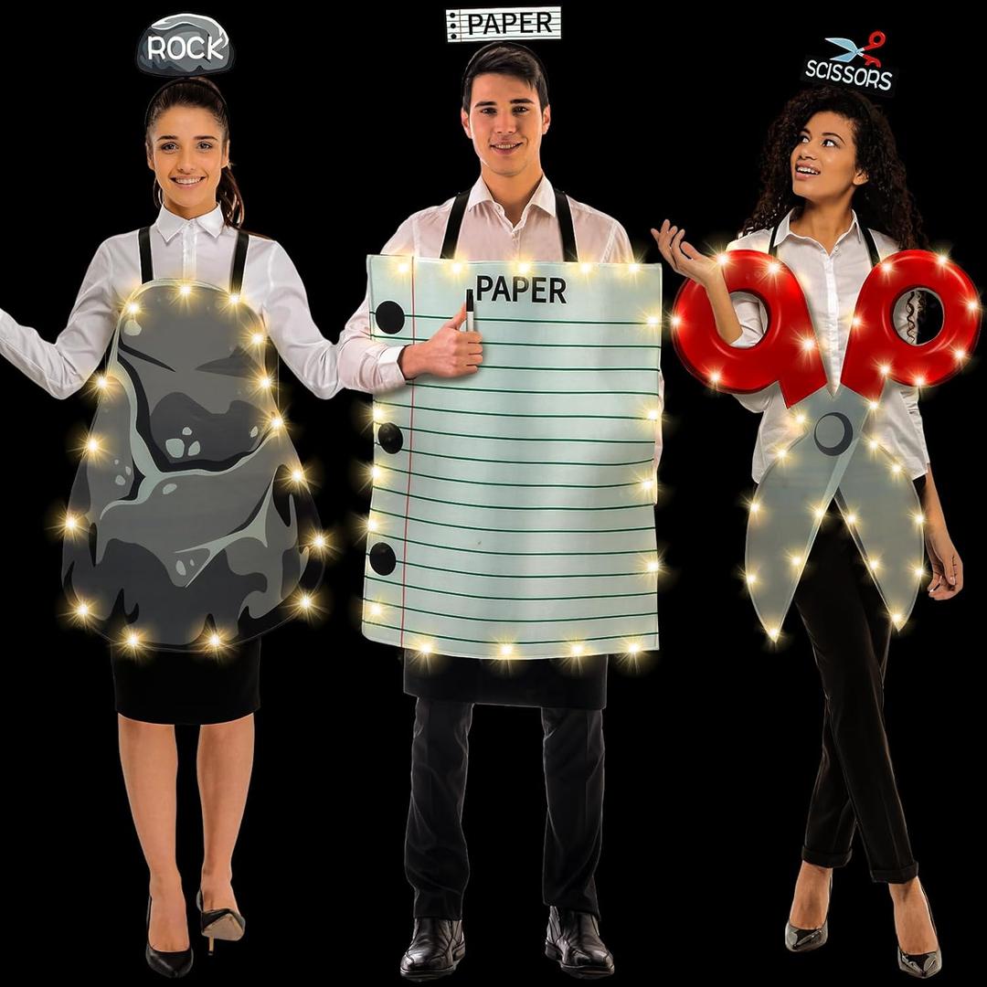 Suhine 7 Pcs Rock Paper Scissors Costumes Adults Family Halloween Costumes Set for 3 Person Trio Group Halloween Outfits