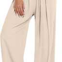 UEU Women's Linen Palazzo Pants Wide Leg High Waisted Lounge Casual Beach Pants with Pockets (Large, Heather Light Khaki)