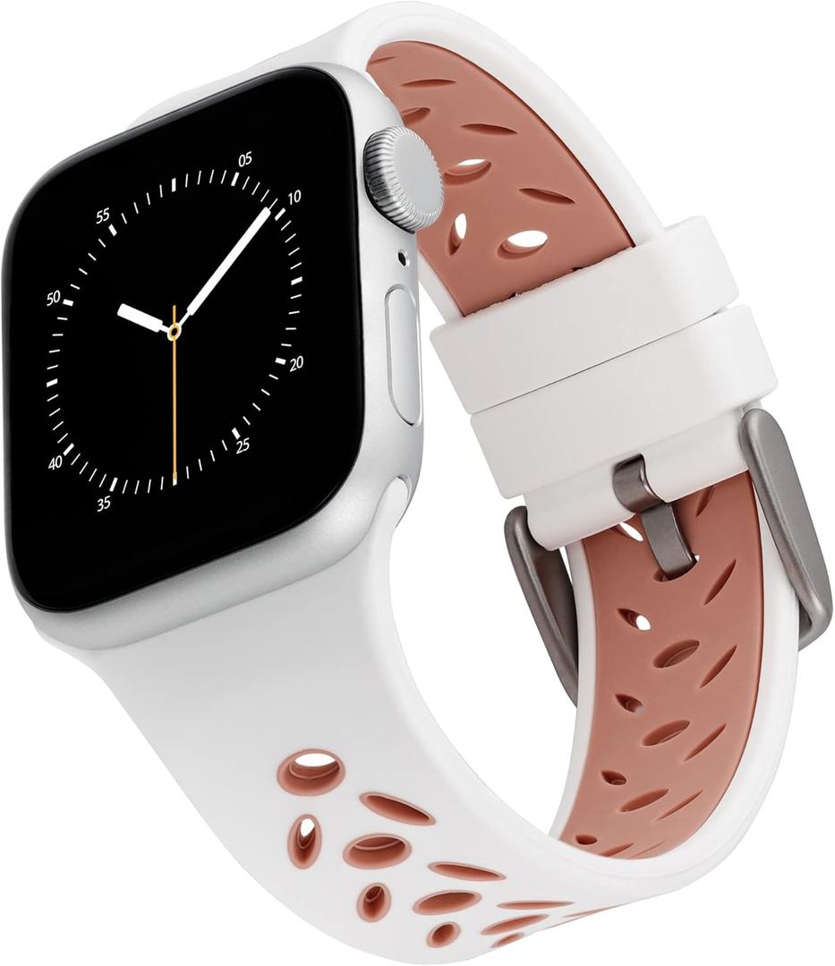 WITHit Designer Band Compatible with Apple Watch, Secure, Adjustable, Apple Watch Replacement Band, Fits Most Wrists (42mm (Series 10) & 38/40/41mm, White/Pink - Sport)