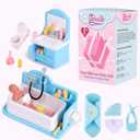 BABESIDE Mini Silicone Baby Dolls, 3 Inch Realistic Newborn Baby Doll Full Silicone Sleeping Little Baby Dolls Mini Real Life Baby Girl Miniature Baby with Bathroom Toy Set Accessories(Blue)