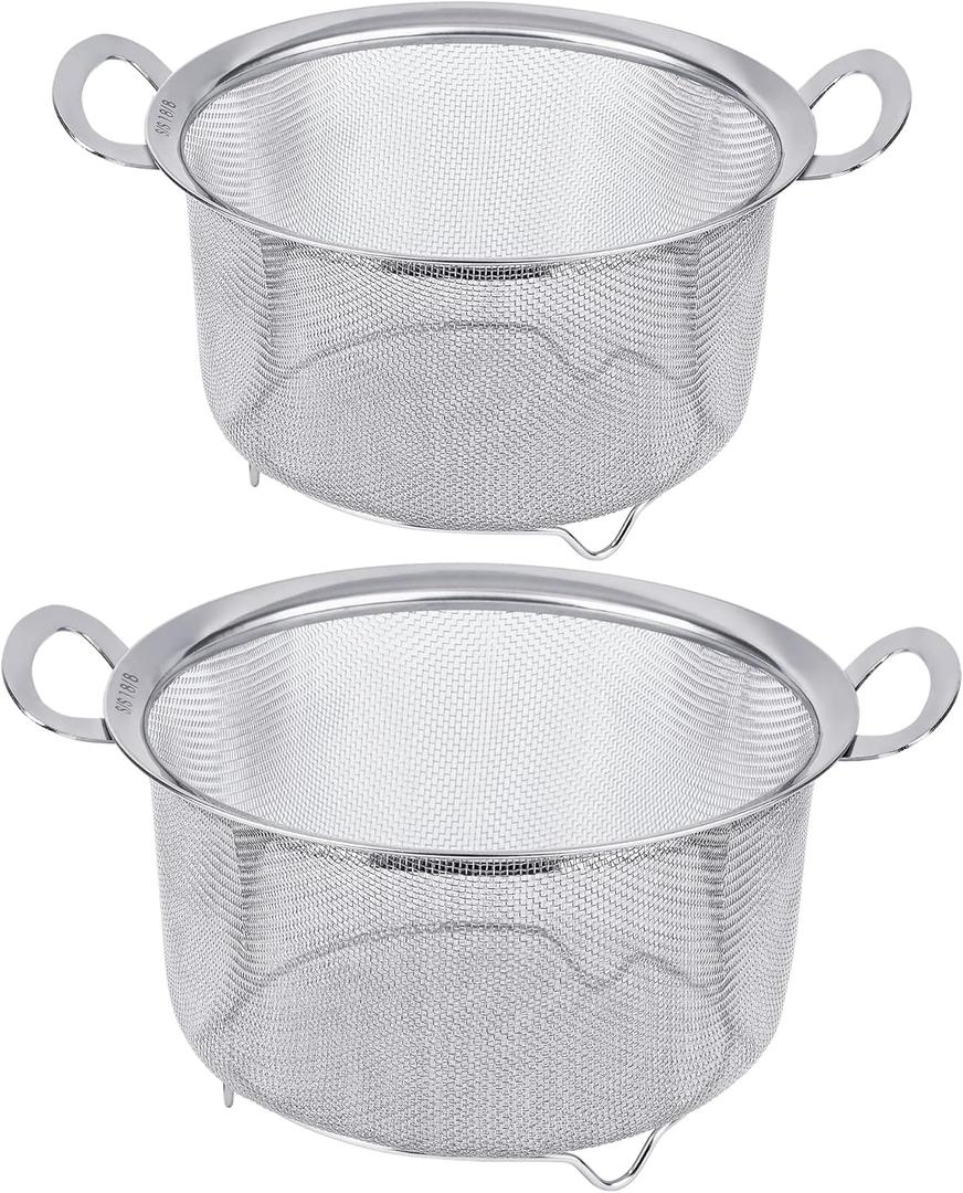Tiawudi 2 Pack Strainers for Kitchen, 18/8 Stainless Steel Colander with Handles, Fine Mesh Strainer for Pasta, Rice and Fruit, Sieve with Resting Feet to Strain, Rinse, Steam or Cook Vegetables