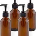 Cornucopia Brands 4oz Amber Glass Pump Bottles (Pack of 4) Great for Lotions, Liquid Soap, Aromatherapy and More