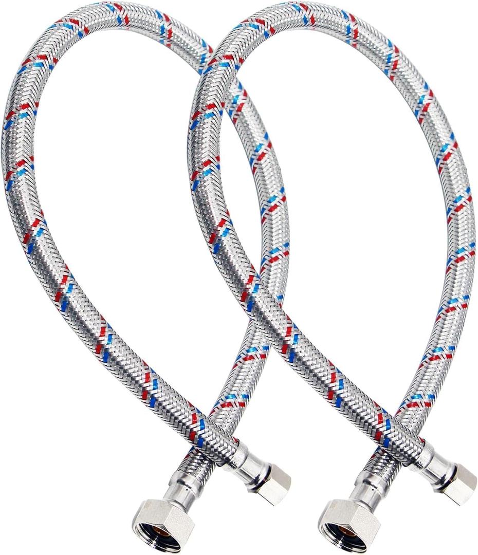 12" Faucet Hose Connector, 3/8" Comp x 1/2" FIP Braided Stainless Steel Faucet Water Supply Lines for Bathroom Kitchen Sink Faucet 2Pcs