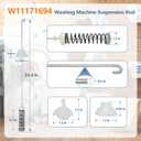 W11171694 W11396716 Suspension Rod, Washing machine suspension rod (4PCS), for Whirlpool WTW5100HC0 WTW5105HW2 WTW5105HW0 WTW6120HW0 & for Maytag MVW6230HW2 MVW6230HW0