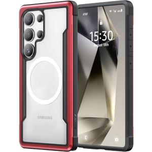 RAPTIC Shield Case Compatible with Samsung Galaxy S24 UltraCompatible with MagSafe, Shockproof Military Grade Protection, Durable Anodized Aluminum Frame, 10ft Drop Tested, Red
