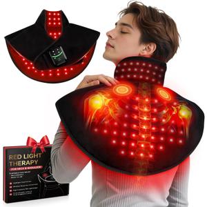 Cordless Red Light Therapy for Neck Shoulder with Heat & Massage, 5000mAh Controller 118LEDs 3-in-1 Chip 660nm&850nm Infrared Light Therapy Pad for Body Home Outdoor Use (26'')