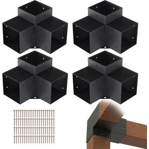 VEVOR Pergola Bracket Kit 6"x6" (Inner 5.6x5.6), 4 Pcs 3-Way Heavy Duty Corner Bracket DIY Post Base for Wooden Beams, Gazebos, Patio Pergolas, Log Cabin & Outdoor Structures