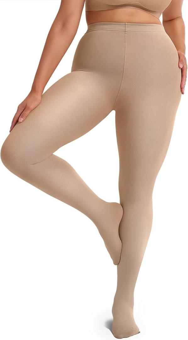 Vertvie Plus Size Fleece Lined Tights for Women Thermal Pantyhose Winter Warm Thick Tights High Waisted Opaque Leggings (3X-Large-4X-Large, Natural)