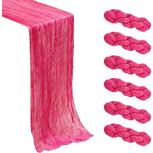 6Pack Hot Pink Cheesecloth Table Runner Boho Gauze Cheese Cloth Table Runners Sheer Emerald Green Table Runners for Wedding Party Baby Shower Birthday Home Decor