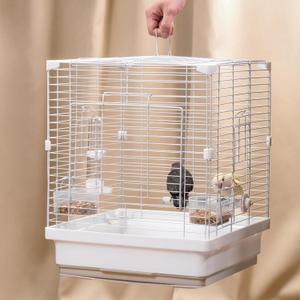 17.3" Portable Travel Bird Cage, Parrot Cage, Ample Room for Tail Movement, with Food Box, Perch, Water Bottle, for Vet Visit, Short Trip, Parakeet, Cockatiel, Budgie, Small Medium Birds (White)