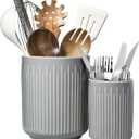 Utensil Holder, 7.3"+5.4" Ceramic Kitchen Utensil Crocks for Countertop, Large Cooking Utensil Organizer, Spatula Cutlery Holder, Set of 2, Grey