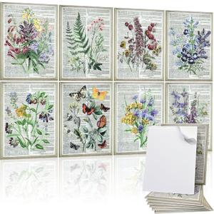 8 Pack Art Acoustic Panels, 48"x32" Soundproof Wall Panels, Decorative Sound Absorbing Panels with Self Adhesive, Sound Dampening Panels, Acoustic Treatment for Home, Office, Studio(Flower) (Plant Illustration Collection)