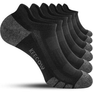 KEECOW Ankle Athletic Running Cushioned Socks for Men & Women No Show Low Cut Sports Cotton Tab Socks 6 Pairs (Large, Black)