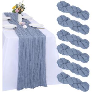 6 Pack Dusty Blue Cheesecloth Table Runner 10FT Cheese Cloth Boho Fabric Table Runner 35 x 120 Inch Rustic Sheer for Spring Holiday Wedding Baby Shower Party Decoration(Dusty Blue)