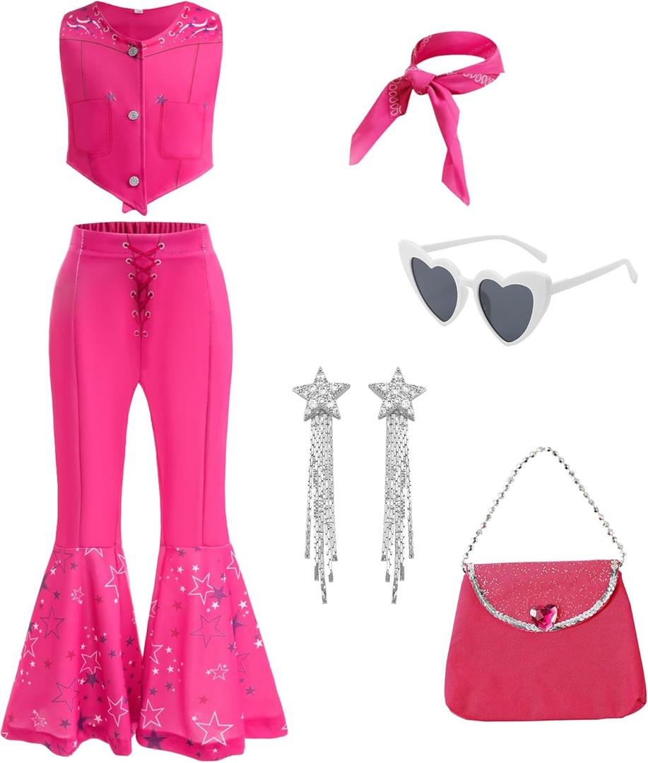 Girls Cowgirl Doll Costume for Kids, Rose cowgirl outfit dress up for Halloween and Birthday Party (110cm/3-4T)