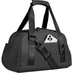 Mini Gym Bag for Women Girls Small Gym Tote Bag with Wet Compartment Waterproof Travel Duffle Bag Cute Workout Sport Bag (Black-14in)