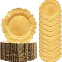GenMous Gold Charger Plates Bulk 50 for Wedding Party Table Decor, 13 inch Decorative Floral Round Gold Charger for Dining Plates, Plastic Metallic Plates Charger for Thanksgiving Christmas Holiday (50 pack)