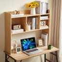 Desktop Bookshelf, Wooden Desk Storage Hutch with 6 Shelves for Computer Desk, 3-Tier Desktop Display Organizer Rack for Office Home (Natural)