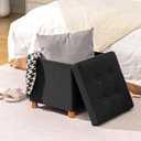 B FSOBEIIALEO Storage Ottoman with Tray, Foot Stools and Ottomans with Legs, Storage Cube Seat Linen Black 15"