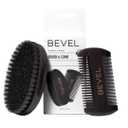 Bevel Beard Brush and Comb Set for Men  Natural Boar Bristle Brush & Pearwood Comb with Travel Pouch  Beard Grooming Kit for Shaping, Soften & Detangling Mustaches