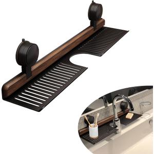 Walnut Bathroom Sink Shelf Over Faucet,2025 New No-Drill Shower Caddy Suction Cup with Strong Adhesion,Stable Over Sink Shower Rack for Easy Drainage,Wall Shelf for Bathroom,Kitchen (15.7IN/40CM)