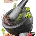 ChefSofi Extra Large 8 Inch 5 Cup-Capacity Mortar and Pestle Set - Black Polished Exterior - One Huge Mortar