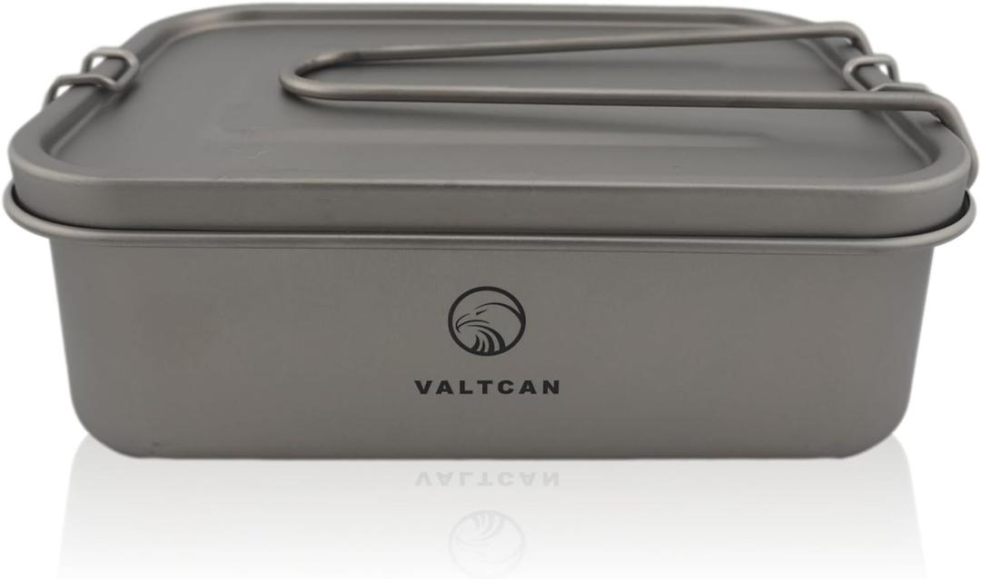 Valtcan Titanium Camping Lunch Bento Box 1200ml with Airtight Lid Seal and Cover Foldable Handle for Heating on Fire Camp Backpacking Container 40 oz Ultralight Weighs 254g