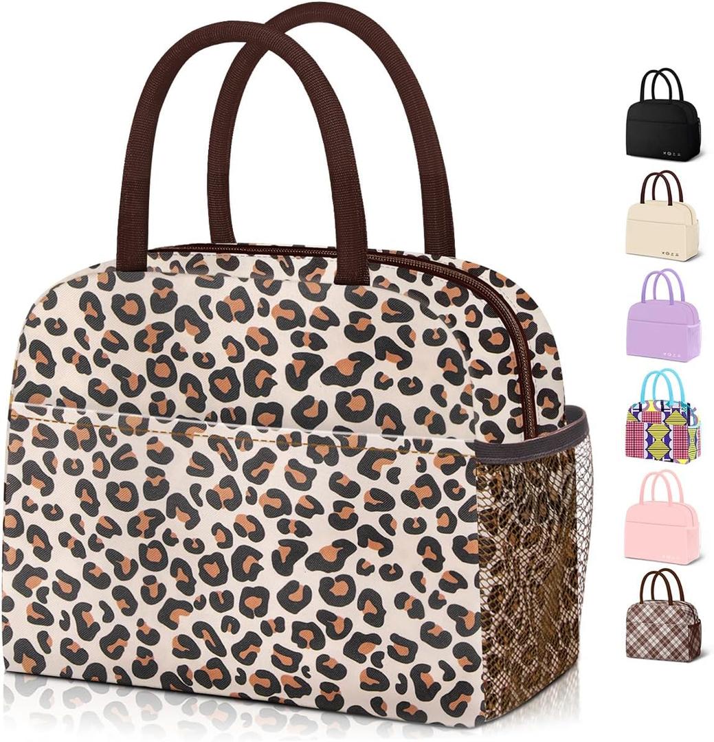 Lunch Bag Women,Lunch Box Adult for Women Men Reusable Insulated Lunch Tote Bag,Leakproof Food Handbags Case High Capacity for Travel Work Picnic Beach,Leopard