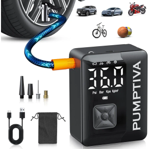 Pumptiva Tire Inflator Portable Air Compressor, 150 PSI Portable Cordless Car Tire Air Pump Bike Pump